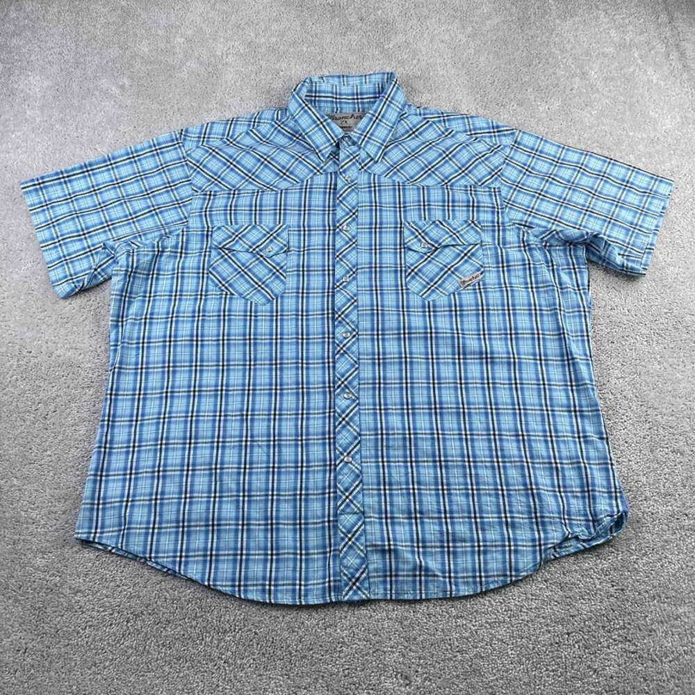 Wrangler Wrancher Shirt Mens 2X Blue Plaid Western Pearl Snap Cowboy Rodeo‎